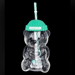 Starbucks Bearista Bear Cup with Green Hat and Straw